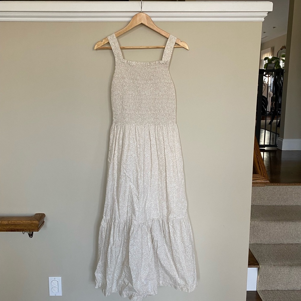 Everlane Cream Floral Square Neck Midi Dress